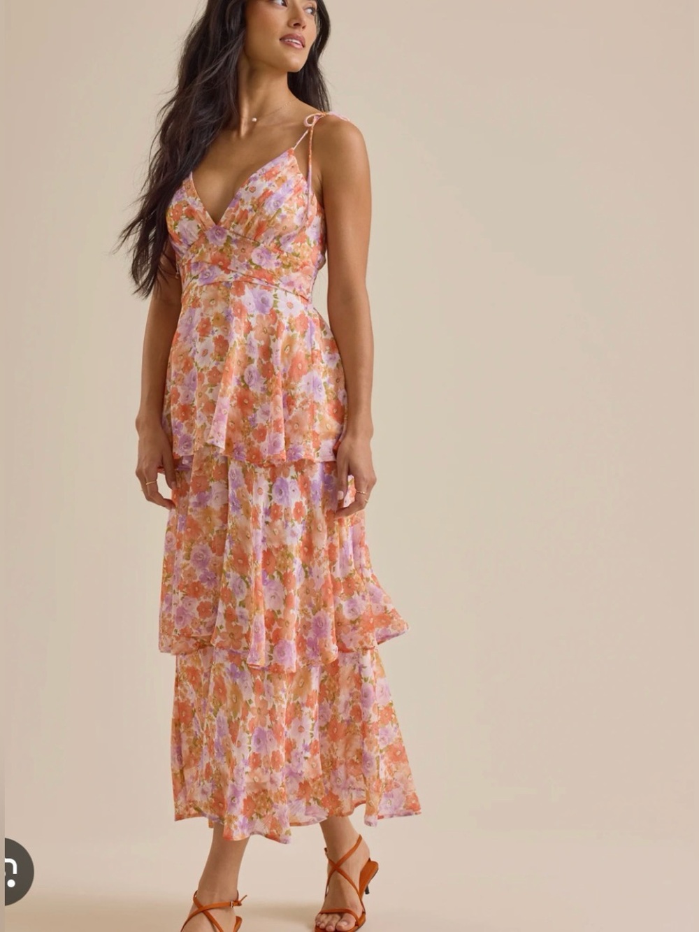 Altar'd State Pink and Orange Floral Tiered Maxi Dress